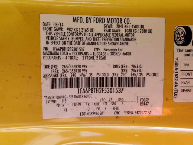 1FA6P8TH2F5301537 - 2015 FORD MUSTANG YELLOW photo 13