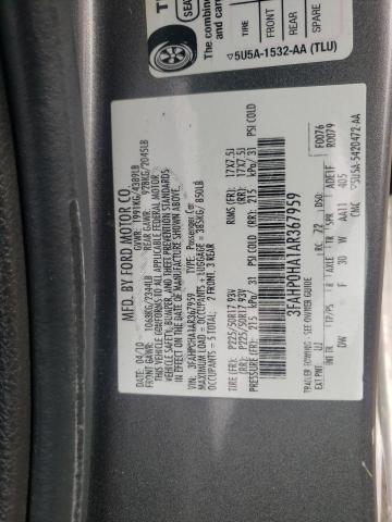 3FAHP0HA1AR367959 - 2010 FORD FUSION SE GRAY photo 12