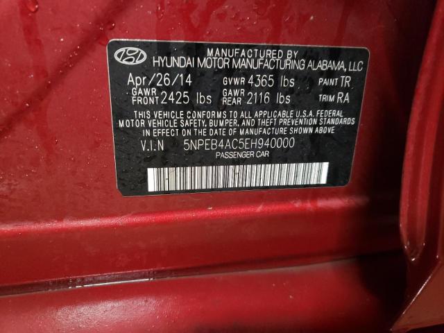 5NPEB4AC5EH940000 - 2014 HYUNDAI SONATA GLS RED photo 12