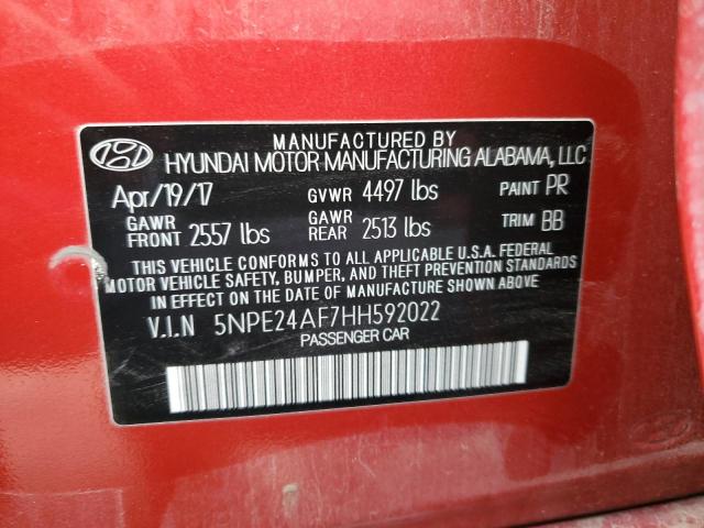 5NPE24AF7HH592022 - 2017 HYUNDAI SONATA SE RED photo 12