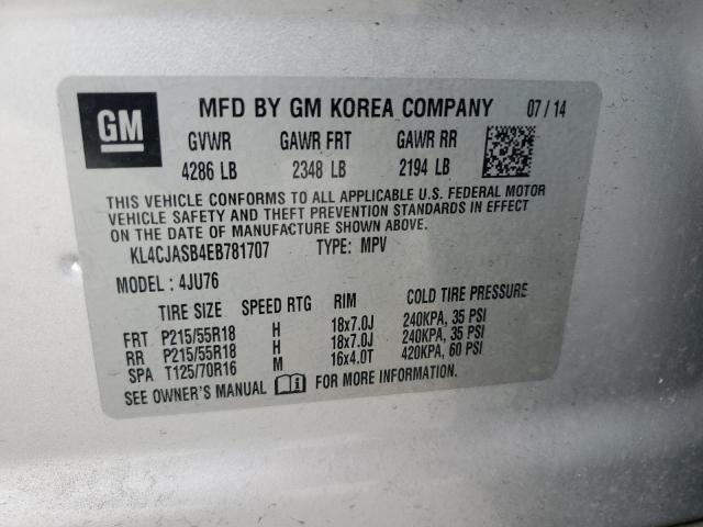 KL4CJASB4EB781707 - 2014 BUICK ENCORE SILVER photo 13