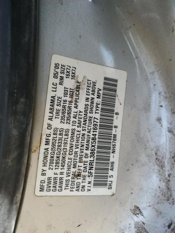 5FNRL386X5B416977 - 2005 HONDA ODYSSEY EXL SILVER photo 13