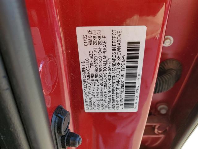 5FNYF7H52NB001315 - 2022 HONDA PASSPORT EXL RED photo 13
