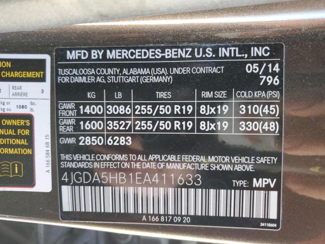 4JGDA5HB1EA411633 - 2014 MERCEDES-BENZ ML 350 4MATIC BROWN photo 14