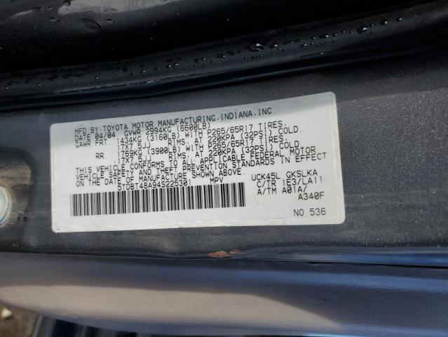 5TDBT48A94S225301 - 2004 TOYOTA SEQUOIA LIMITED GRAY photo 13