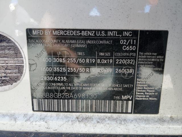 4JGBB8GB2BA698130 - 2011 MERCEDES-BENZ ML 350 4MATIC WHITE photo 13