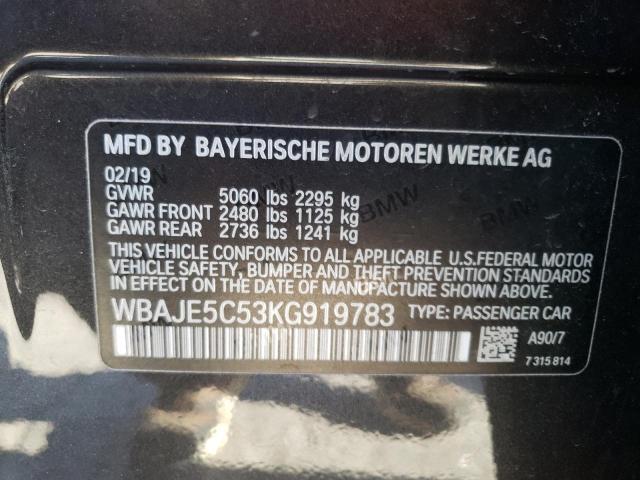 WBAJE5C53KG919783 - 2019 BMW 540 I GRAY photo 12