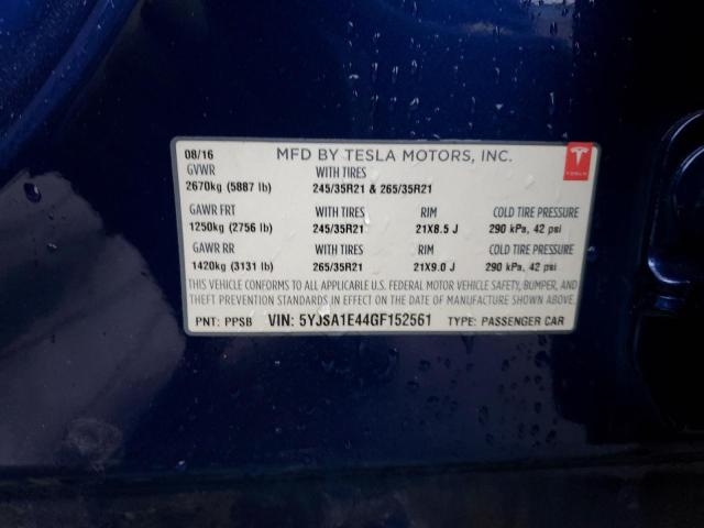 5YJSA1E44GF152561 - 2016 TESLA MODEL S 蓝色 照片 12