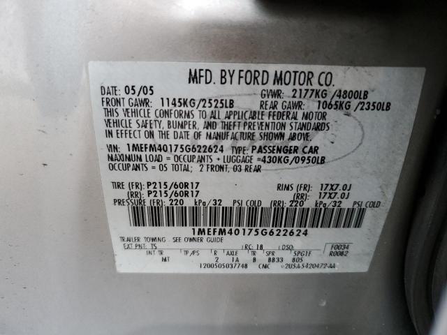 1MEFM40175G622624 - 2005 MERCURY MONTEGO LUXURY SILVER photo 12