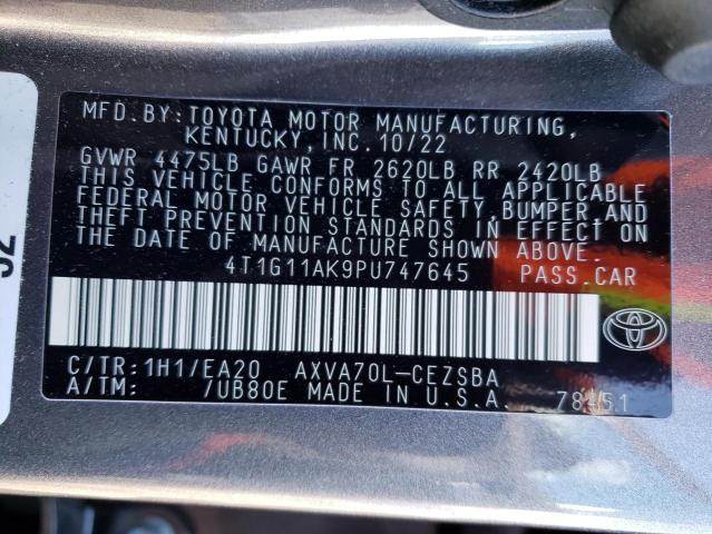 4T1G11AK9PU747645 - 2023 TOYOTA CAMRY SE NIGHT SHADE GRAY photo 12