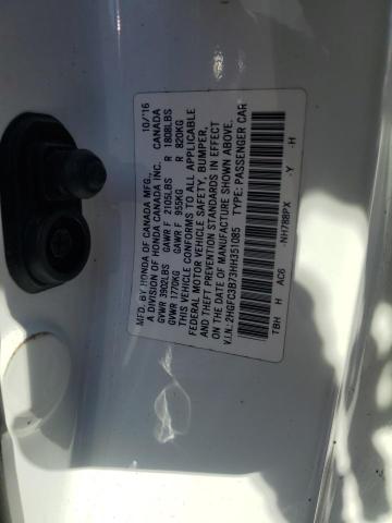 2HGFC3B73HH351085 - 2017 HONDA CIVIC EXL WHITE photo 12
