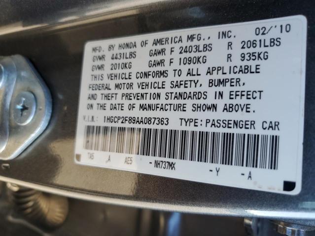 1HGCP2F89AA087363 - 2010 HONDA ACCORD EXL GRAY photo 12