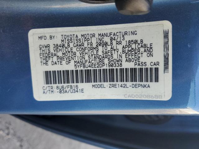 5YFBU4EE2DP190338 - 2013 TOYOTA COROLLA BASE BLUE photo 12