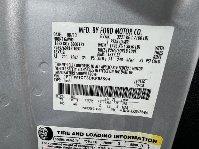 1FTFW1CT3DKF53594 - 2013 FORD F150 SUPERCREW SILVER photo 10