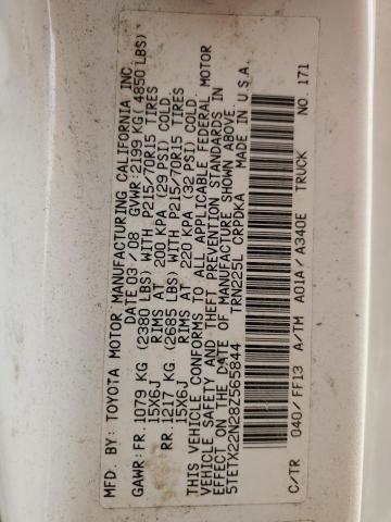 5TETX22N28Z565844 - 2008 TOYOTA TACOMA ACCESS CAB თეთრი ფოტო 13