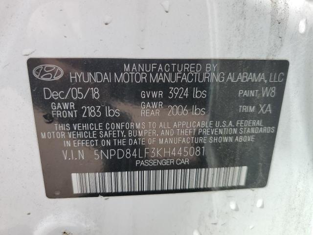 5NPD84LF3KH445081 - 2019 HYUNDAI ELANTRA SEL WHITE photo 12