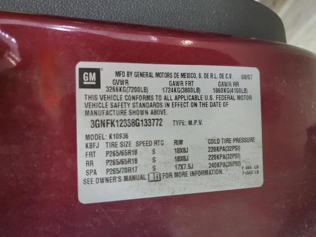 3GNFK12338G133772 - 2008 CHEVROLET AVALANCHE K1500 BURGUNDY photo 14