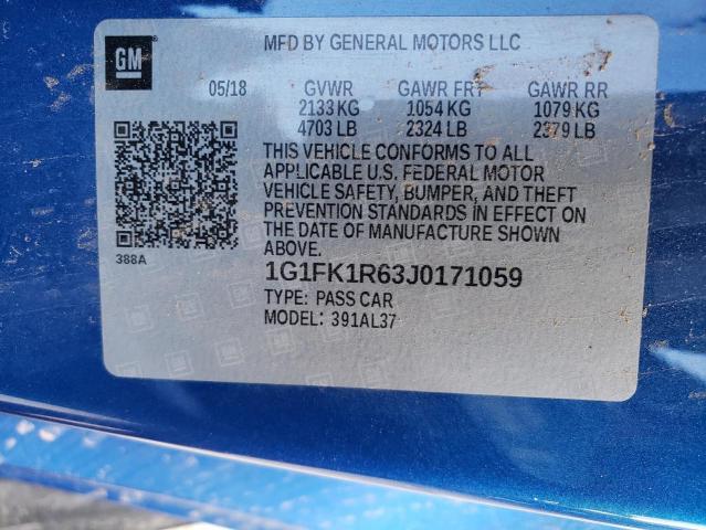 1G1FK1R63J0171059 - 2018 CHEVROLET CAMARO ZL1 蓝色 照片 12