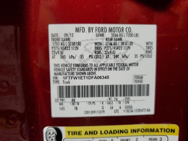 1FTFW1ET1DFA06345 - 2013 FORD F150 SUPERCREW RED photo 12