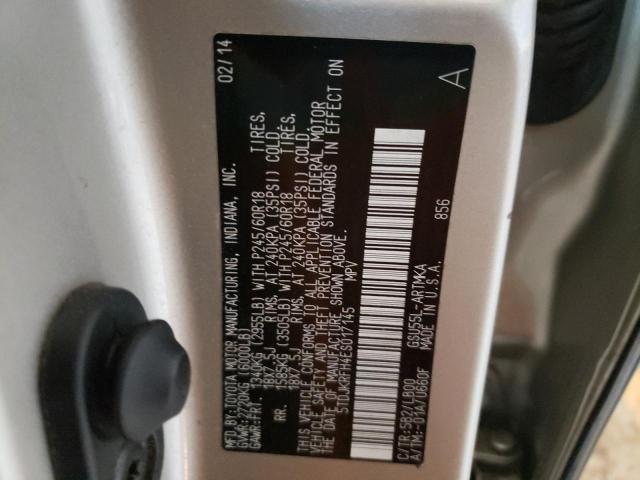 5TDJKRFH4ES017145 - 2014 TOYOTA HIGHLANDER XLE 金色 照片 12