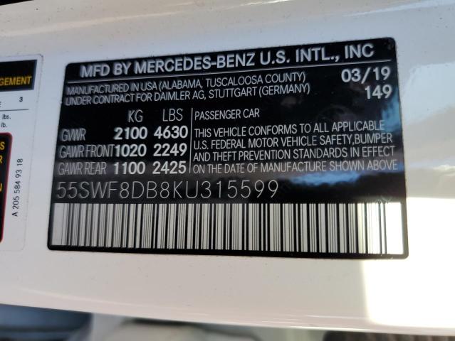 55SWF8DB8KU315599 - 2019 MERCEDES-BENZ C 300 WHITE photo 13