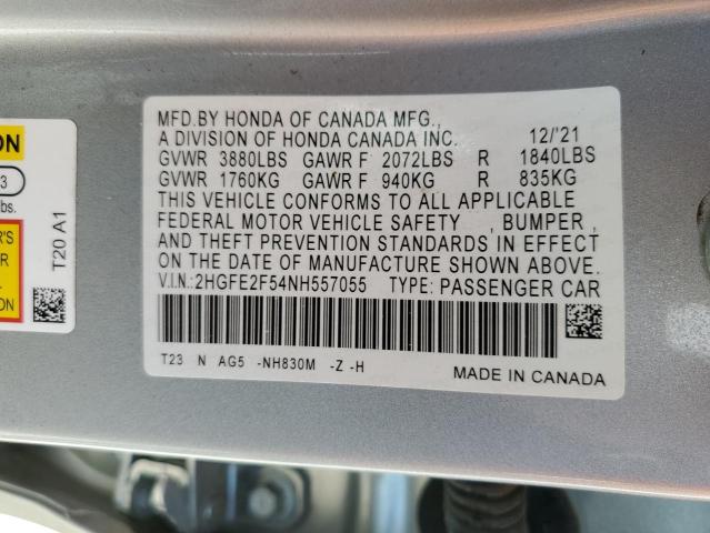 2HGFE2F54NH557055 - 2022 HONDA CIVIC SPOR SILVER photo 12