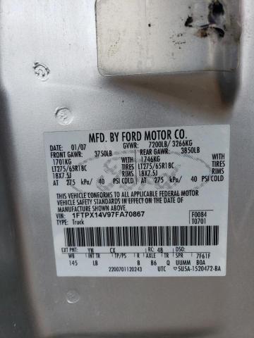 1FTPX14V97FA70867 - 2007 FORD F150 SILVER photo 12