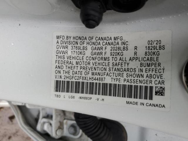 2HGFC2F8XLH544887 - 2020 HONDA CIVIC SPORT 白色 照片 12