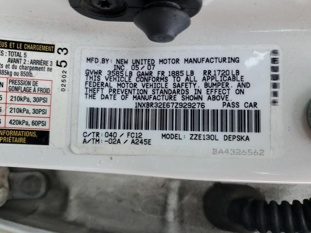 1NXBR32E67Z929276 - 2007 TOYOTA COROLLA CE WHITE photo 12