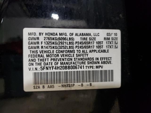 5FNYF4H20BB006741 - 2011 HONDA PILOT LX BLACK photo 12