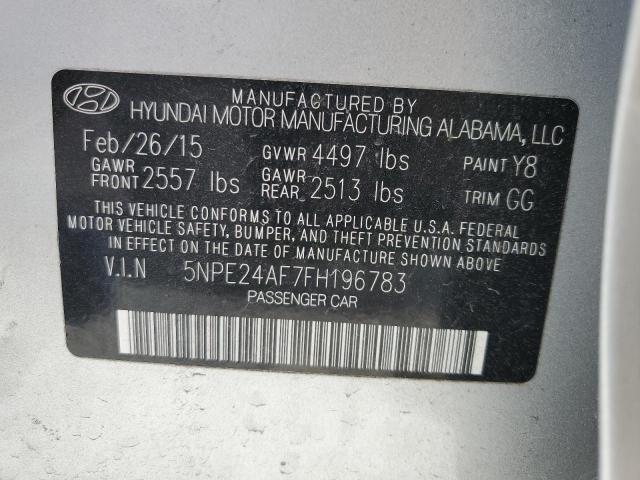 5NPE24AF7FH196783 - 2015 HYUNDAI SONATA SE SILVER photo 12