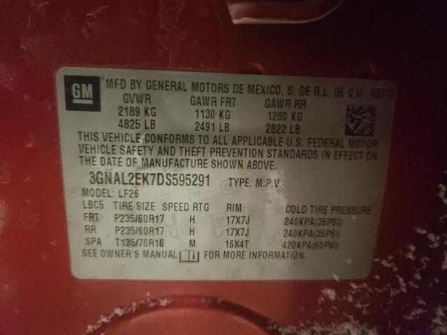 3GNAL2EK7DS595291 - 2013 CHEVROLET CAPTIVA LS 勃艮第红 照片 12