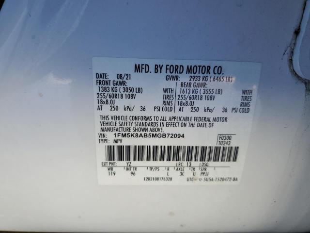 1FM5K8AB5MGB72094 - 2021 FORD EXPLORER POLICE INTERCEPTOR 白色 照片 14