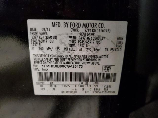 1FMHK8B88CGA26173 - 2012 FORD EXPLORER BLACK photo 13