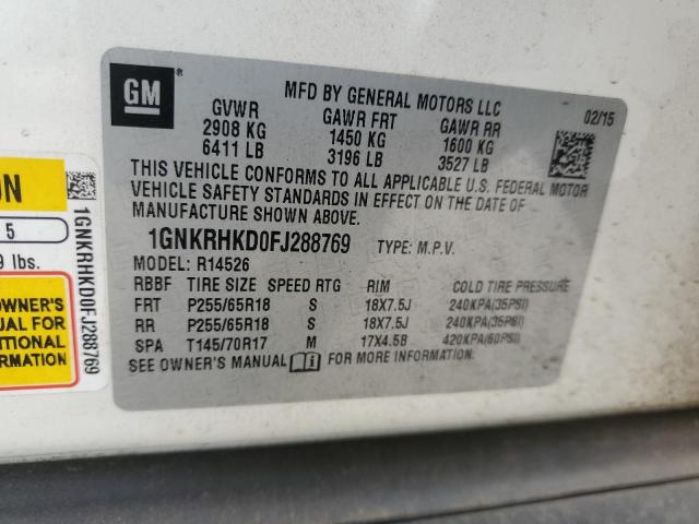 1GNKRHKD0FJ288769 - 2015 CHEVROLET TRAVERSE LT WHITE photo 13