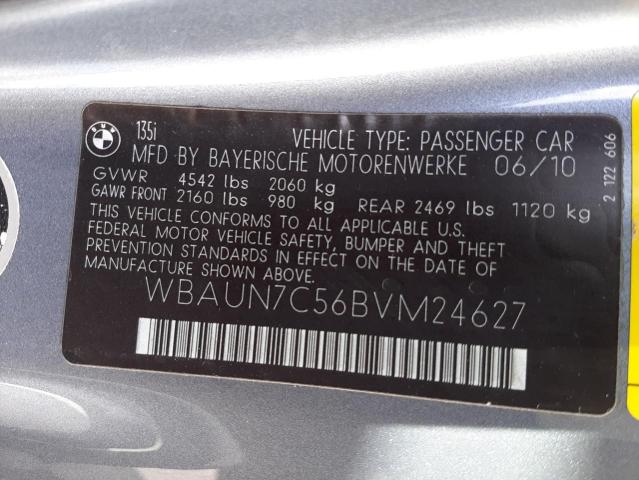 WBAUN7C56BVM24627 - 2011 BMW 135 I SILVER photo 12