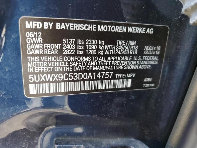 5UXWX9C53D0A14757 - 2013 BMW X3 XDRIVE28I BLUE photo 12