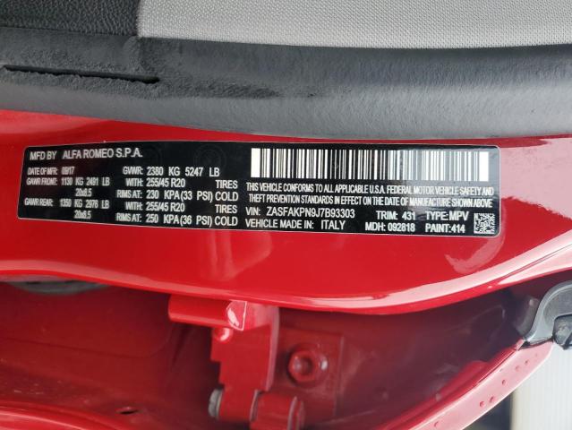 ZASFAKPN9J7B93303 - 2018 ALFA ROMEO STELVIO SPORT Красный фото 12