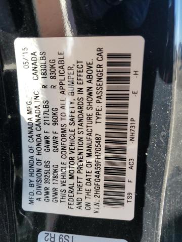 2HGFG4A59FH705487 - 2015 HONDA CIVIC SI BLACK photo 12