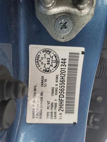 2HHFD56556H201344 - 2006 ACURA CSX TOURING ლურჯი ფოტო 12