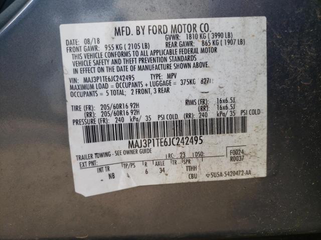 MAJ3P1TE6JC242495 - 2018 FORD ECOSPORT SE CHARCOAL photo 12