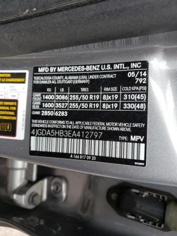 4JGDA5HB3EA412797 - 2014 MERCEDES-BENZ ML 350 4MATIC GRAY photo 14