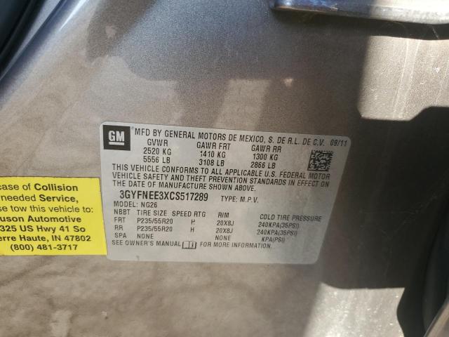 3GYFNEE3XCS517289 - 2012 CADILLAC SRX PERFORMANCE COLLECTION GRAY photo 12