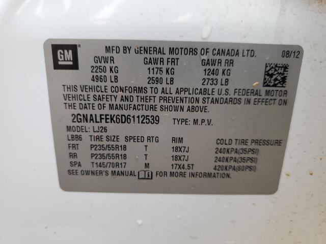 2GNALFEK6D6112539 - 2013 CHEVROLET EQUINOX LTZ WHITE photo 13