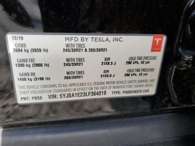 5YJSA1E23LF364019 - 2020 TESLA MODEL S أسود صورة 12