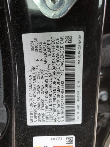2HGFE2F58RH583843 - 2024 HONDA CIVIC SPORT BLACK photo 12