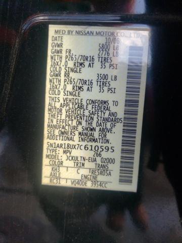 5N1AR18UX7C610595 - 2007 NISSAN PATHFINDER LE შავი ფოტო 13