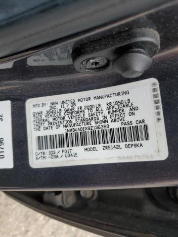 1NXBU40EX9Z136363 - 2009 TOYOTA COROLLA BASE GRAY photo 12