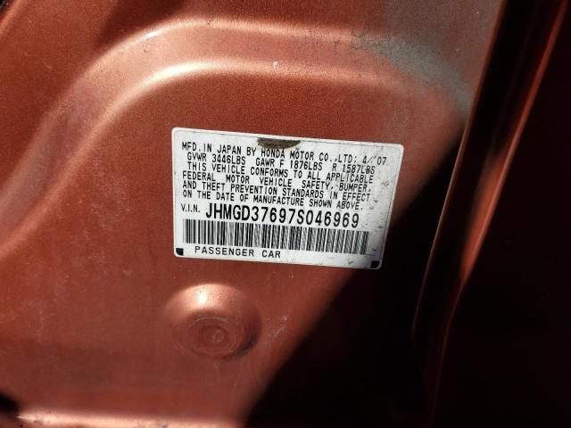 JHMGD37697S046969 - 2007 HONDA FIT S Narıncı foto 12