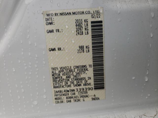 1N4BL4DW3NN339390 - 2022 NISSAN ALTIMA SV WHITE photo 12